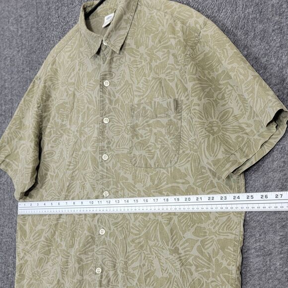 Old Navy Shirt Mens Large Green Linen Blend Short Sleeve Hawaiian Button-Up - Picture 5 of 12